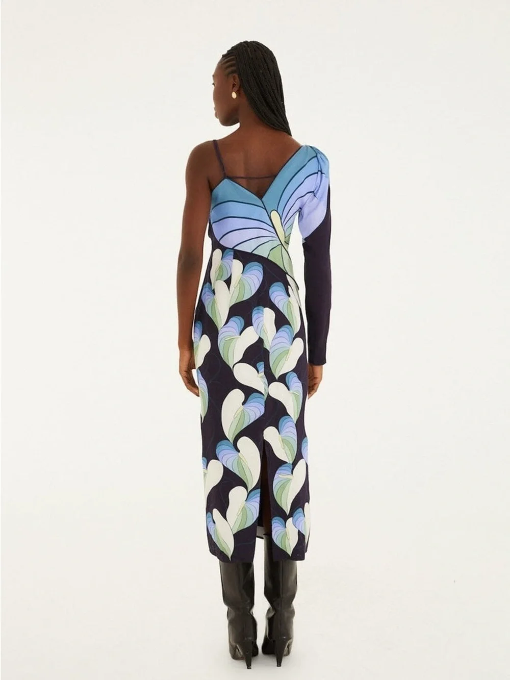 Farm Rio , Black Lovely Anthurium One-Shoulder Maxi Dress
